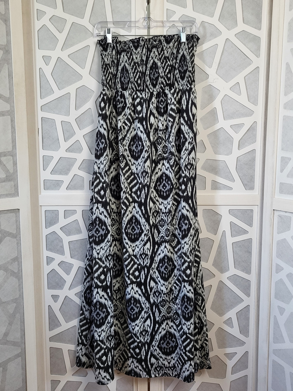 OP Black and White Ikat Smocked Maxi Skirt